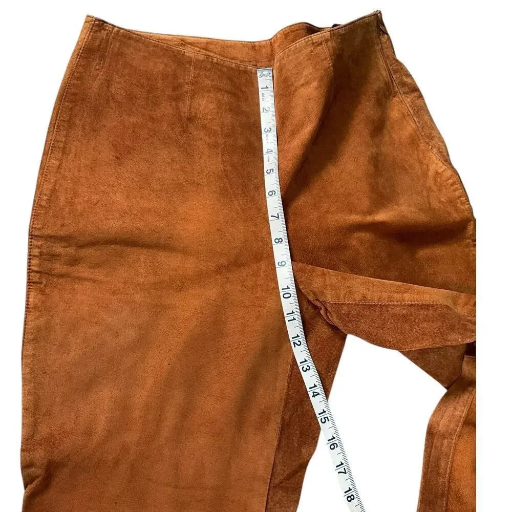 Kay Unger New York Camel Brown Straight Leg Western 100% Sueded Leather Size 10